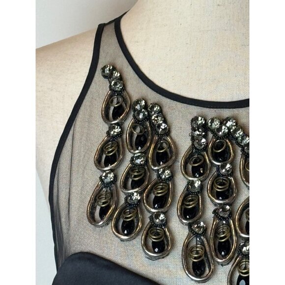 Milly New York Black Embellished Neckline Fit And Flare‎ Aviana Sateen Dress 4 - Picture 9 of 16